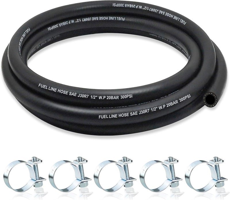 ZONBANG 1/2 Fuel Line, NBR Rubber 1/2 Fuel Hose Nylon Braided with Hose Clamps, Fuel Line Hose for Automotive Vehicles(5FT) - Image 1